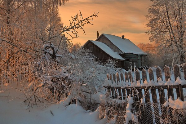 Деревня зима утро