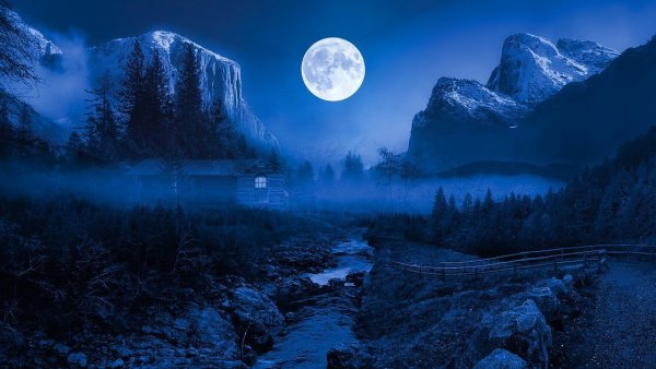Красивые природы ночью с луной