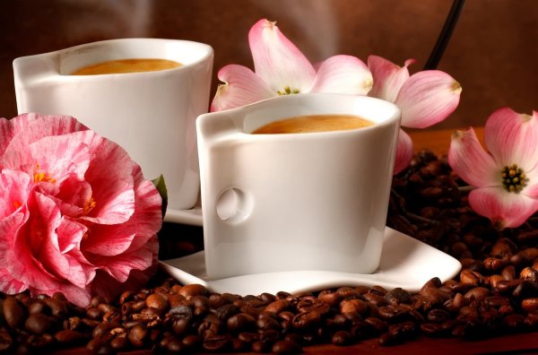 Красивые утро с кофе и цветами