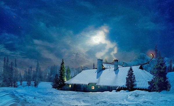 Ночь в деревне зимой