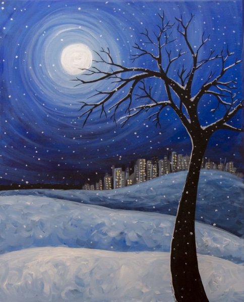 Зима ночью рисунки