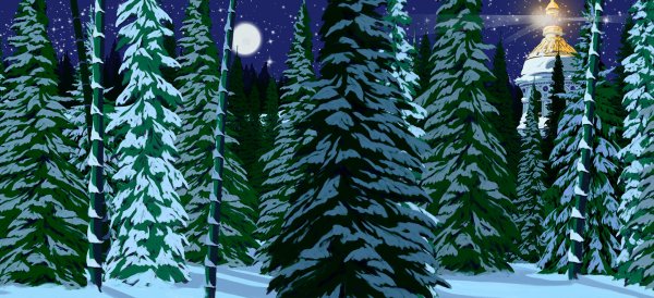 Зимний лес ночью для детей