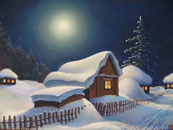 Зимняя ночь нарисованные