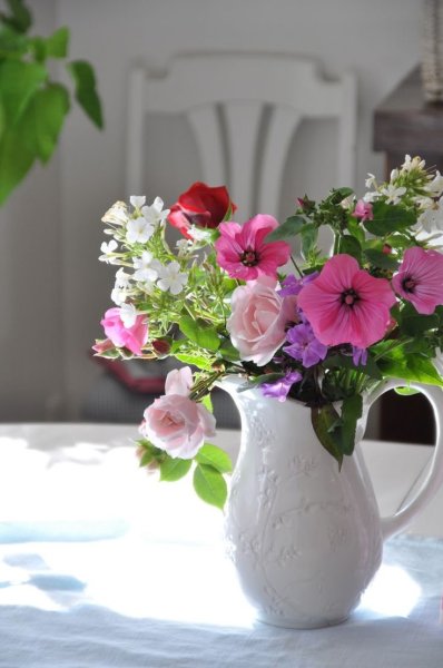 Утро с цветами в вазе