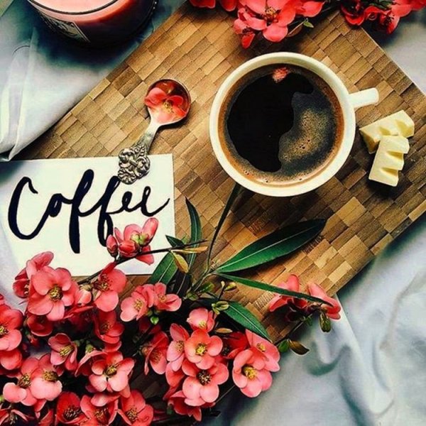 Весна утро кофе и цветы