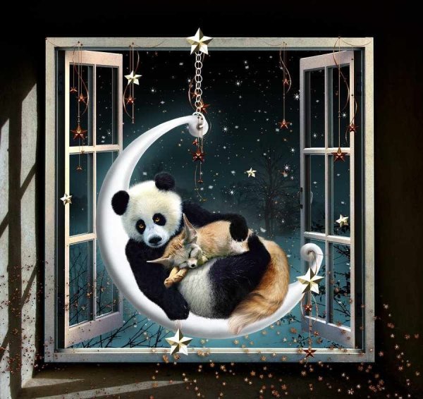 С пандами и пожеланием доброй ночи
